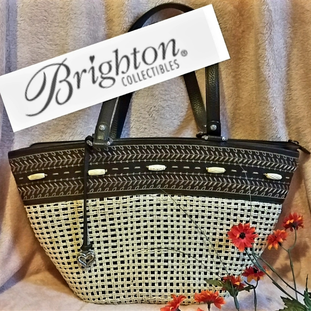 Brighton Raffia Straw And Rich Brown Leather Tote